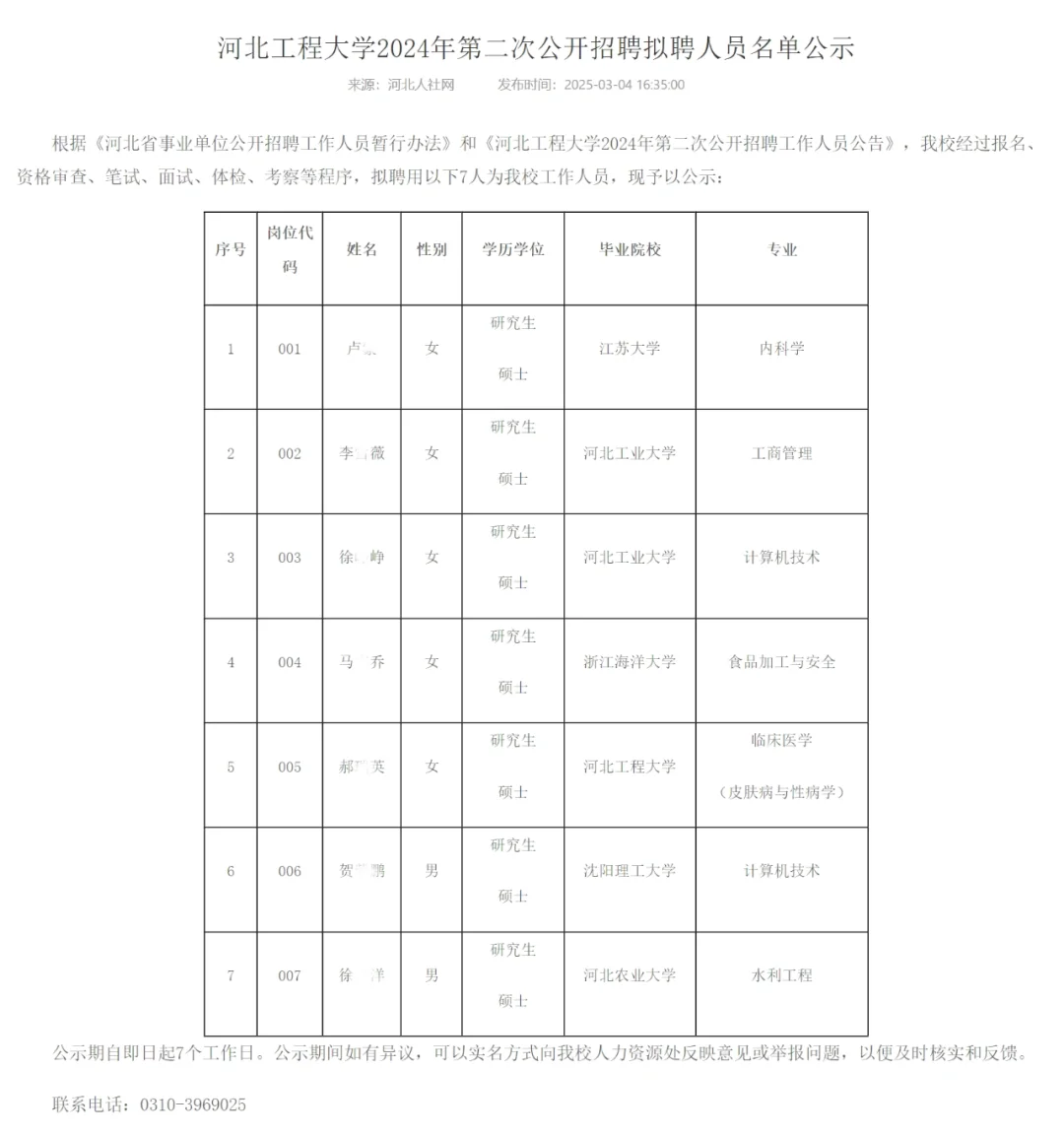 恭喜上岸?河北工程大学2024年拟聘人员