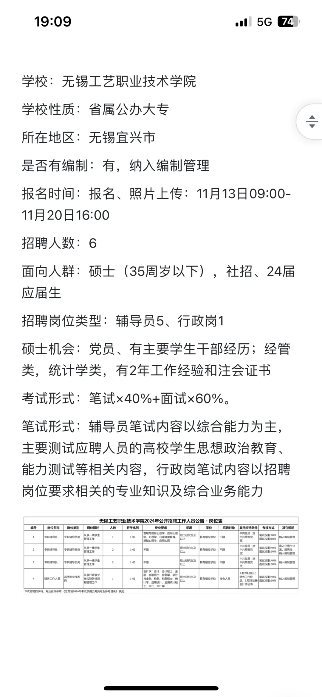 无锡工艺职业技术学院发布招聘，待遇很好