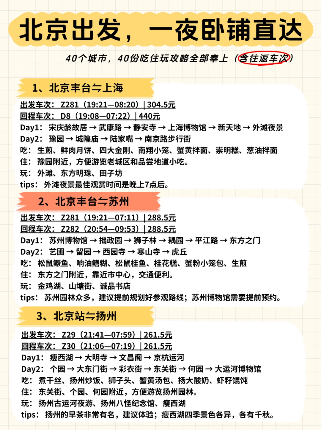 ?北京出发，一夜卧铺40城【含往返车次】