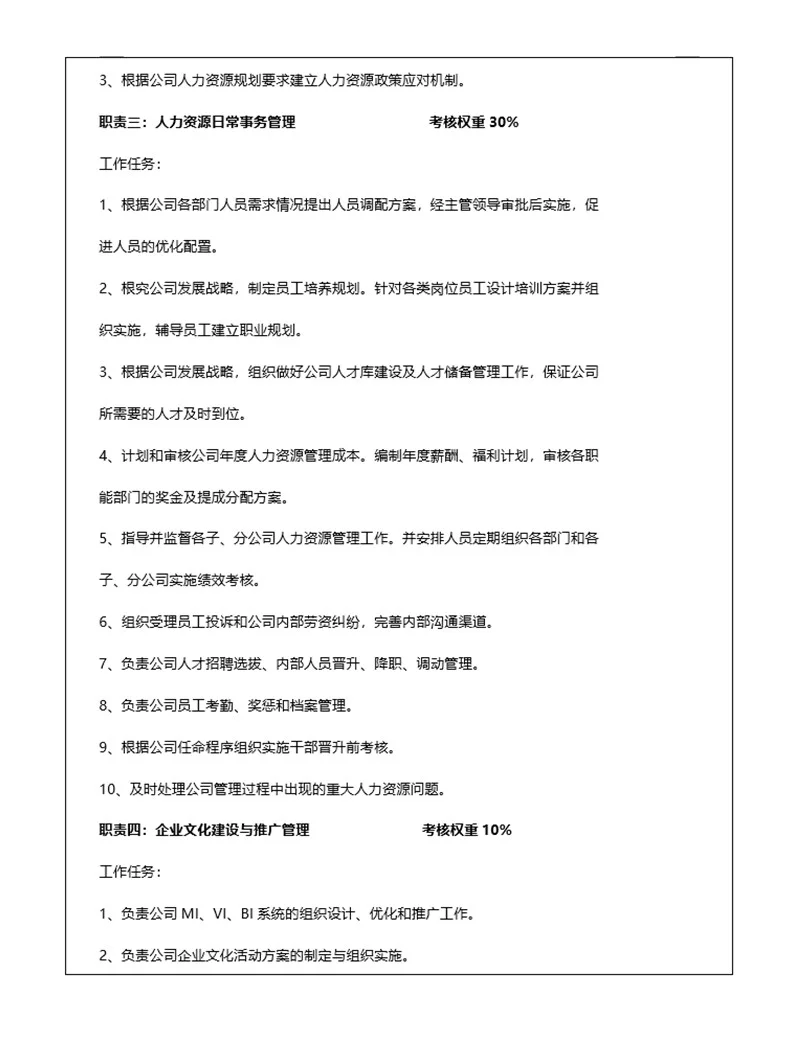 部门岗位及岗位职责