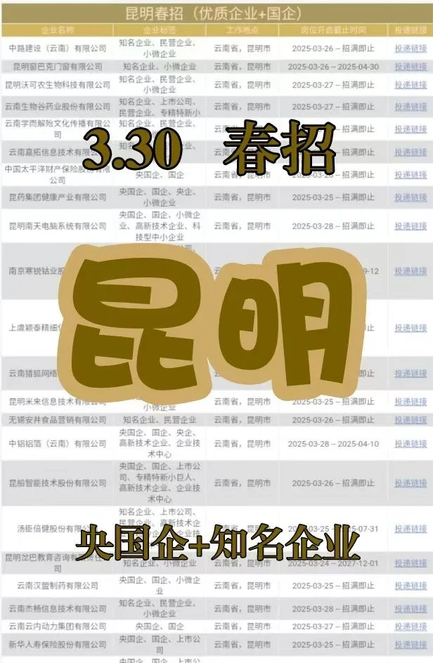 昆明春招?疯狂捞人，抓紧投哦✨