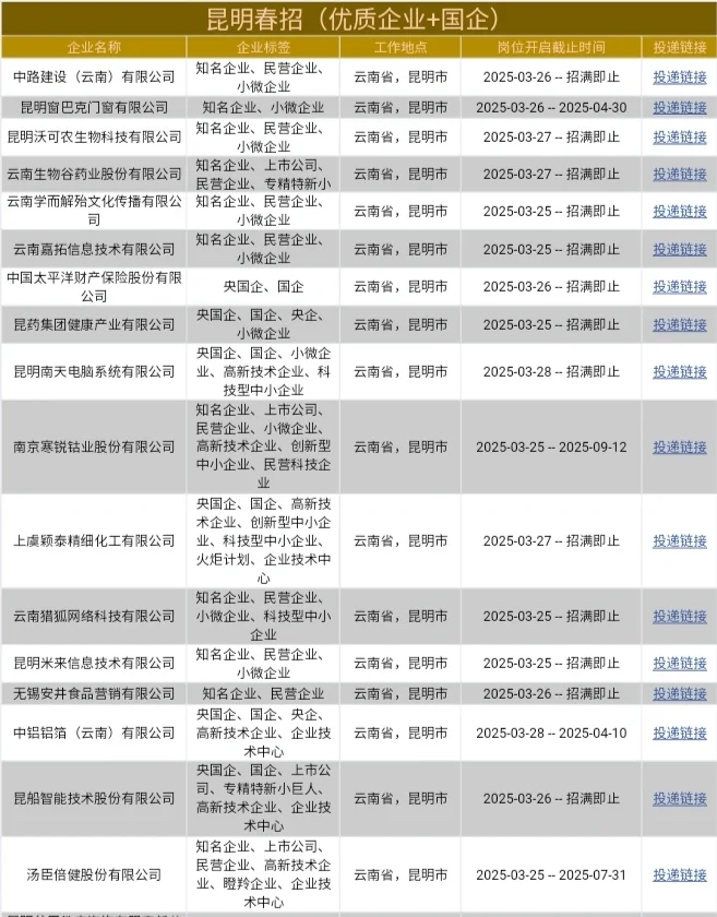 昆明春招?疯狂捞人，抓紧投哦✨