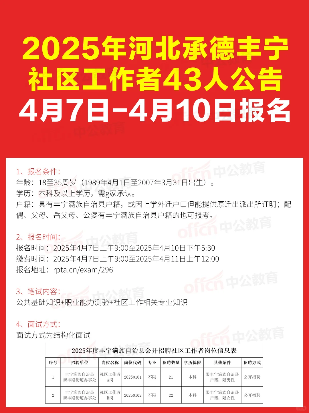 2025河北承德丰宁社区工作者43人公告
