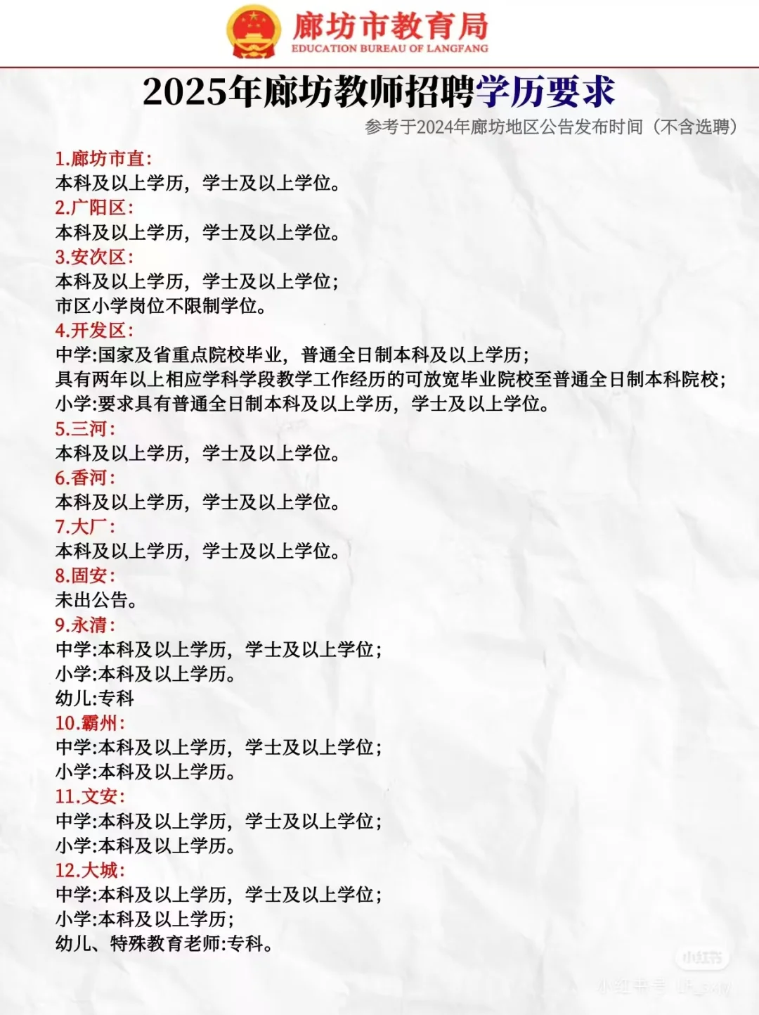 2025年廊坊地区教师招聘学历要求?