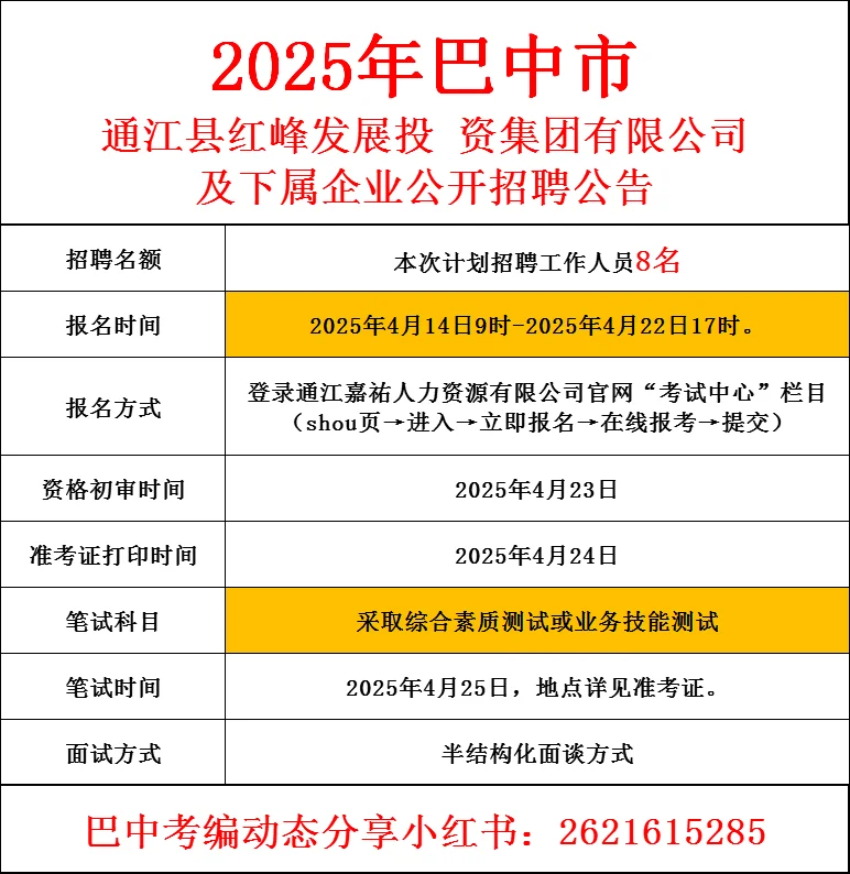 25年通江红峰发展投资集团招聘公告?