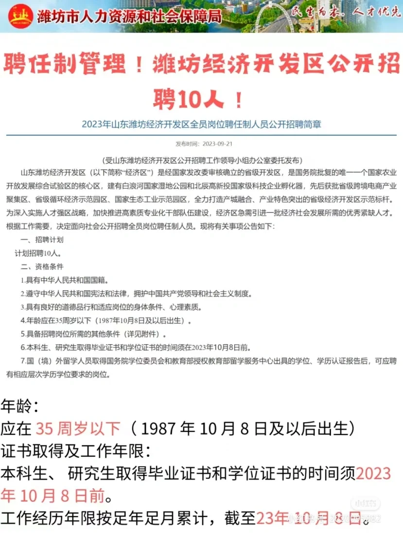 聘任制管理！潍坊经济开发区公开招聘10人