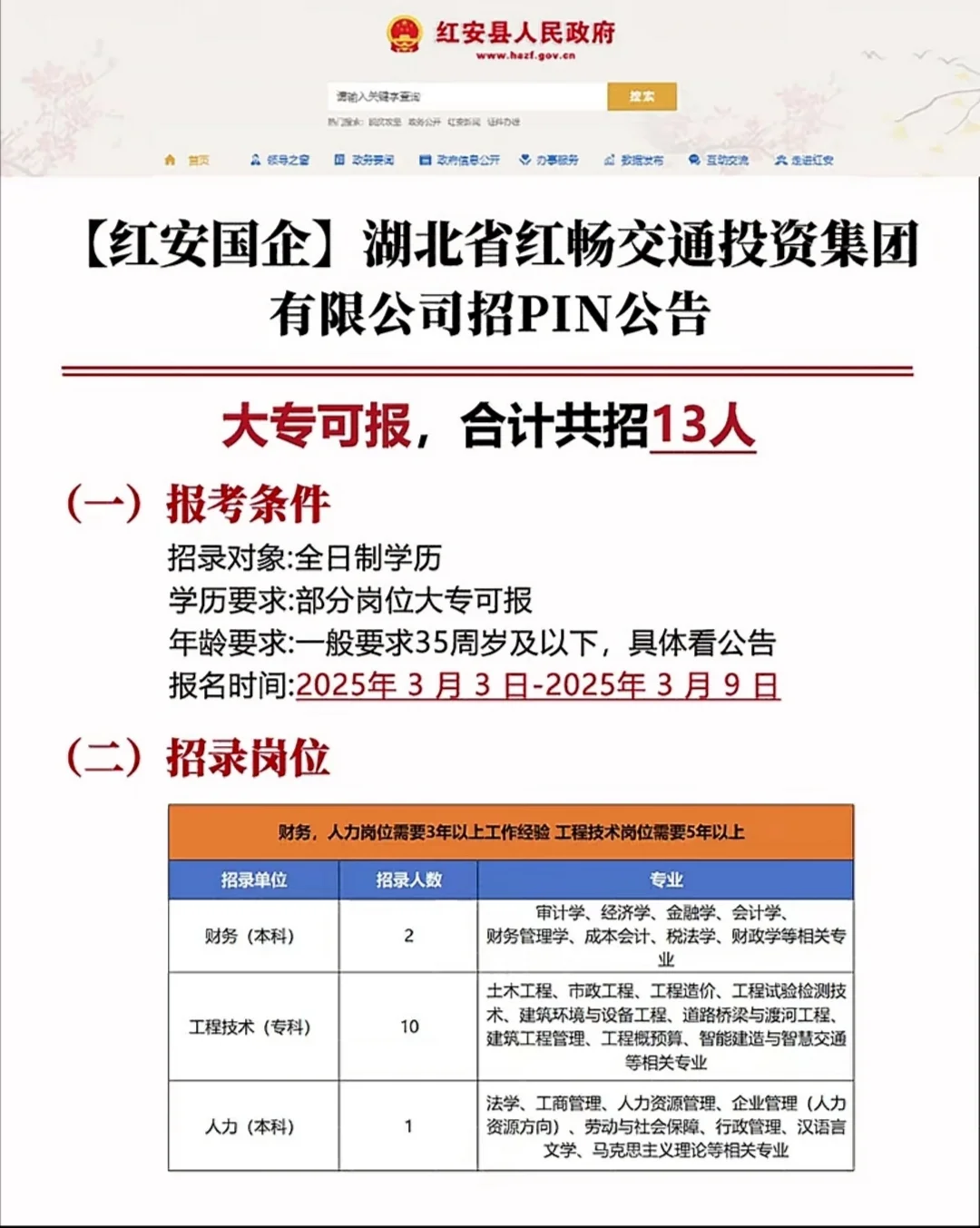 红安国企交投招聘13人