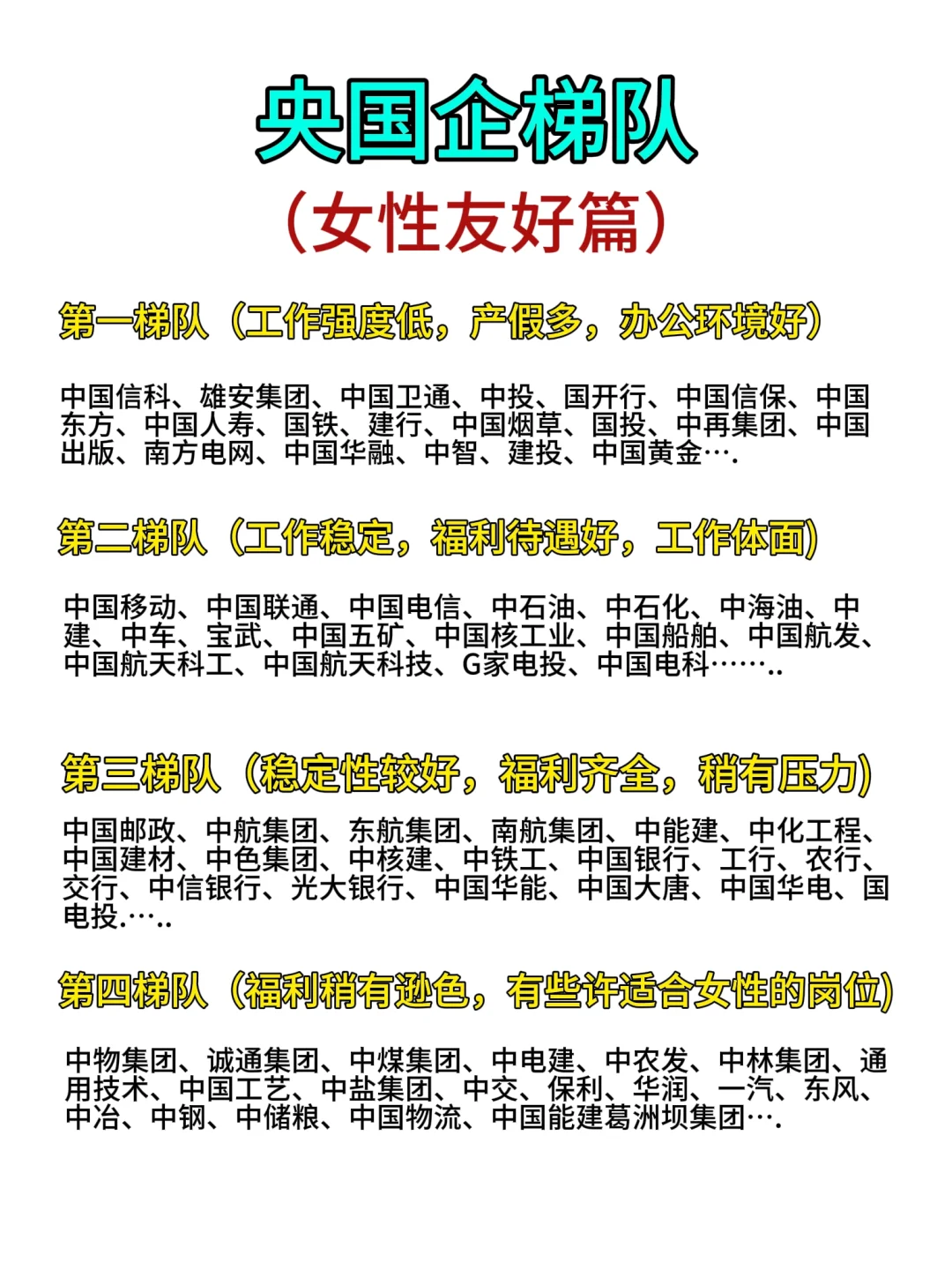 对女性友好的央国企梯队