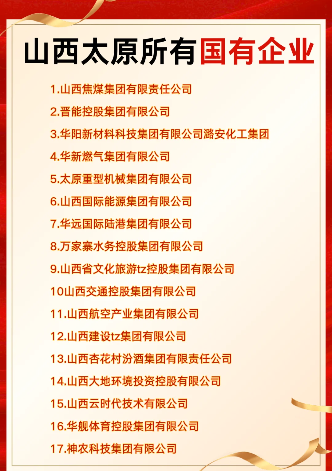 山西太原有哪些央国企！！
