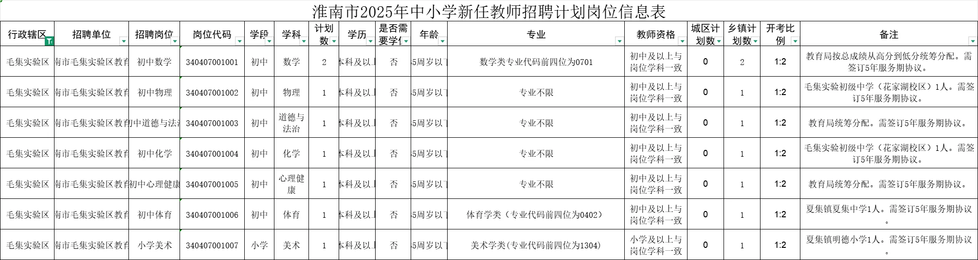 2025淮南市中小学新任教师公开招聘公告