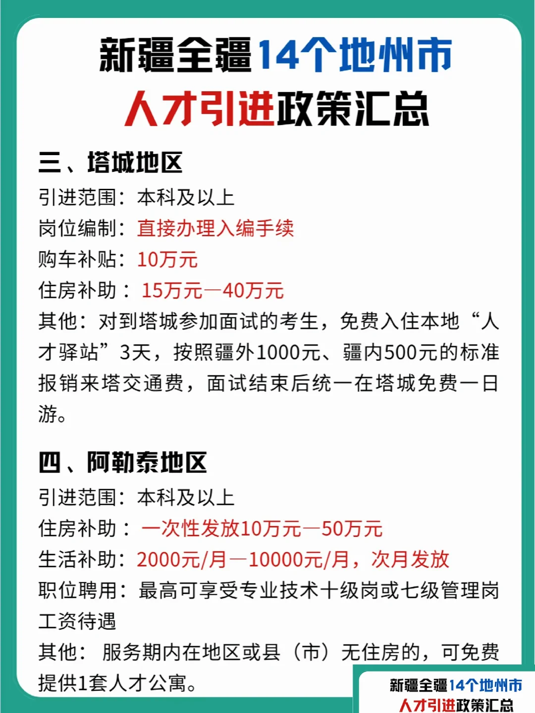 新疆人社最新人才引进火待遇政策汇总表