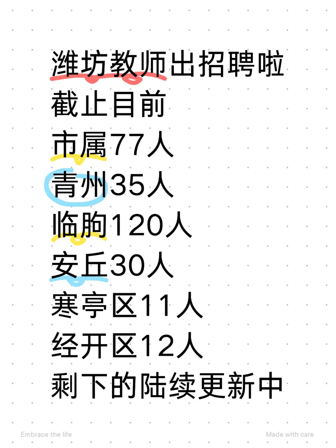 潍坊教师出招聘啦（汇总版）