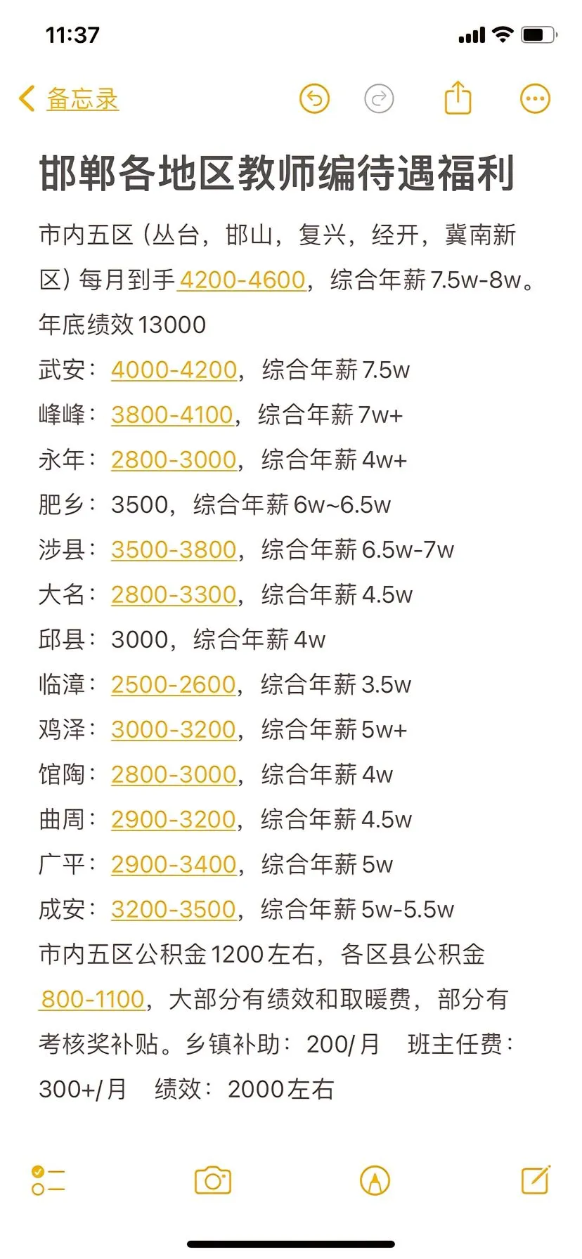 邯郸各区县工资待遇