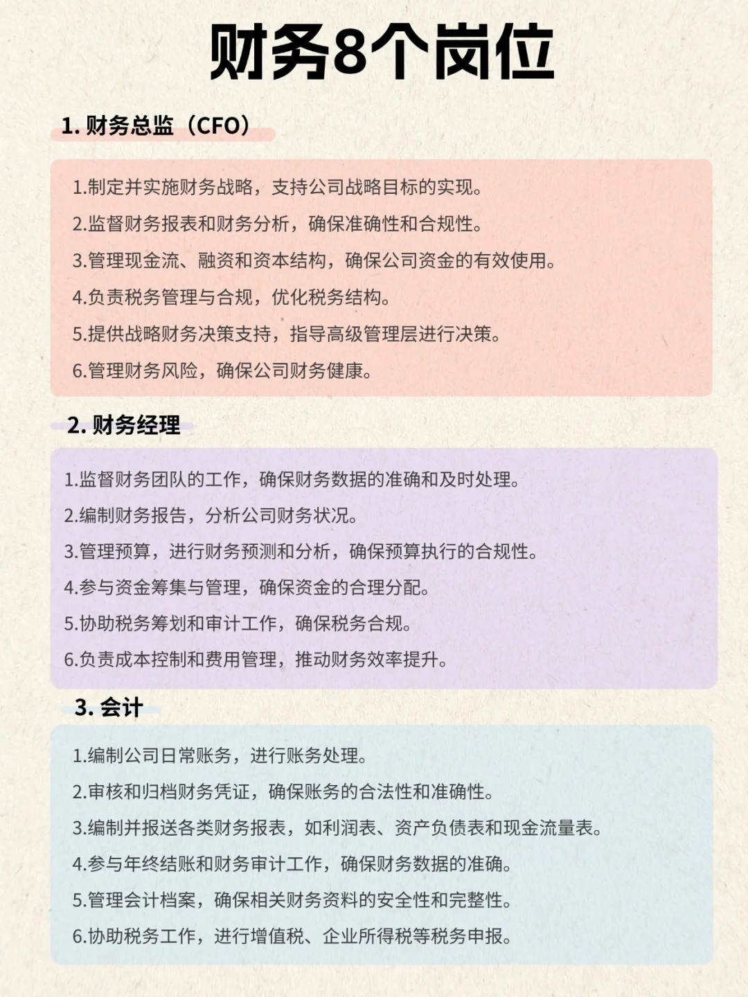 财务8个岗位 | 详细版工作职责流程