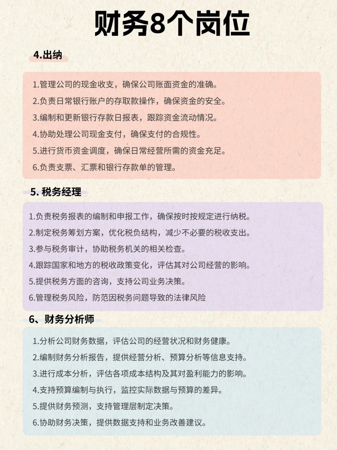 财务8个岗位 | 详细版工作职责流程