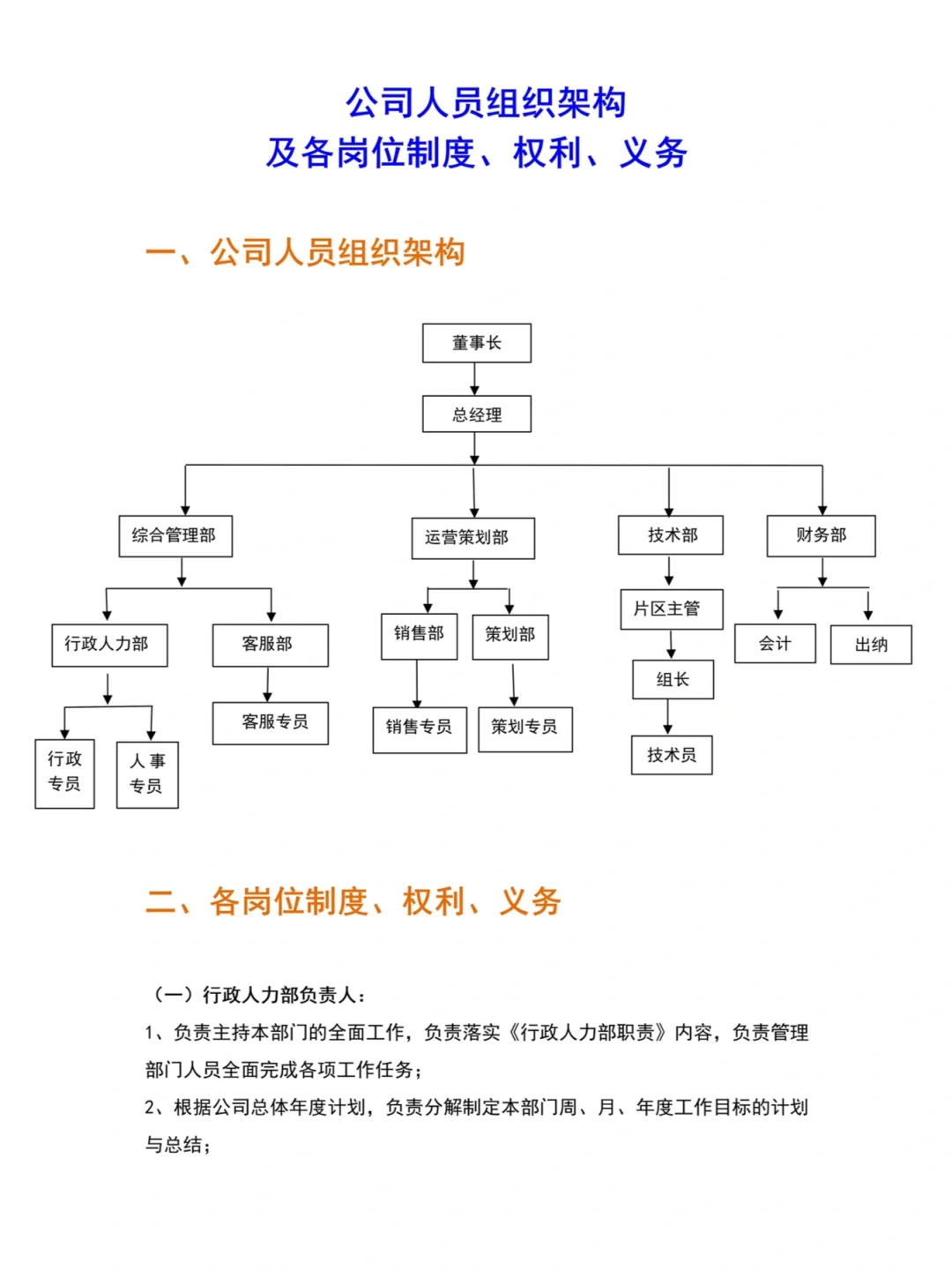 HR干货｜公司组织架构图及部门职责模板