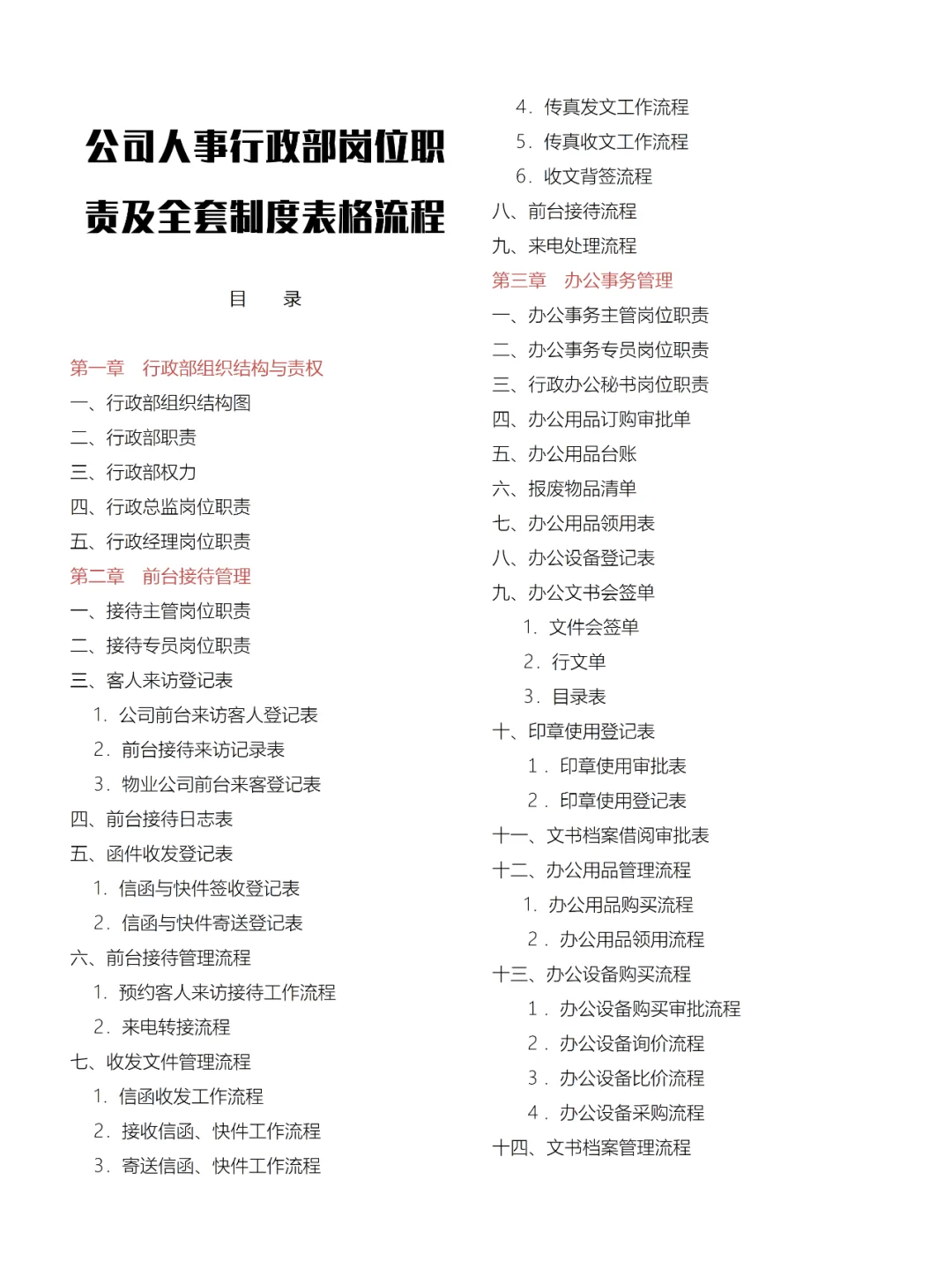 公司人事行政部岗位职责及全套制度表格流程