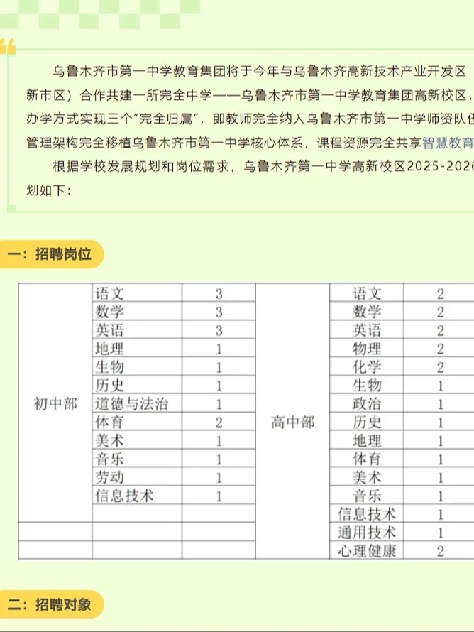 可入编！乌鲁木齐市一中招教师40人！