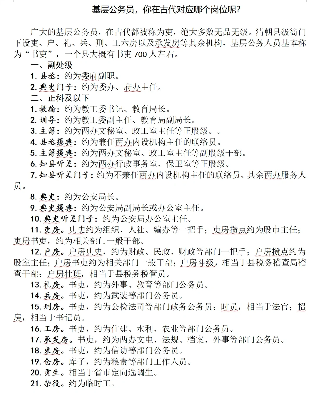基层公务员，你在古代对应哪个岗位呢？