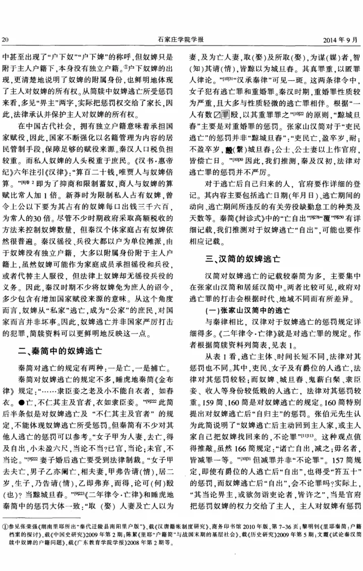 秦朝和汉朝时期的奴婢相关问题