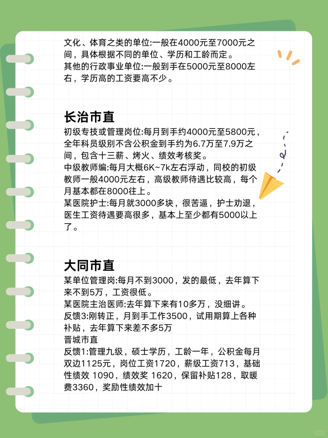 山西省各个地方事业单位工资待遇！