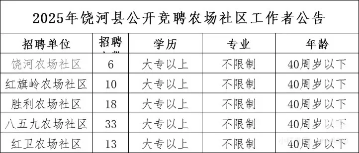 2025年饶河县公开招聘80人【大专/不限专业 （