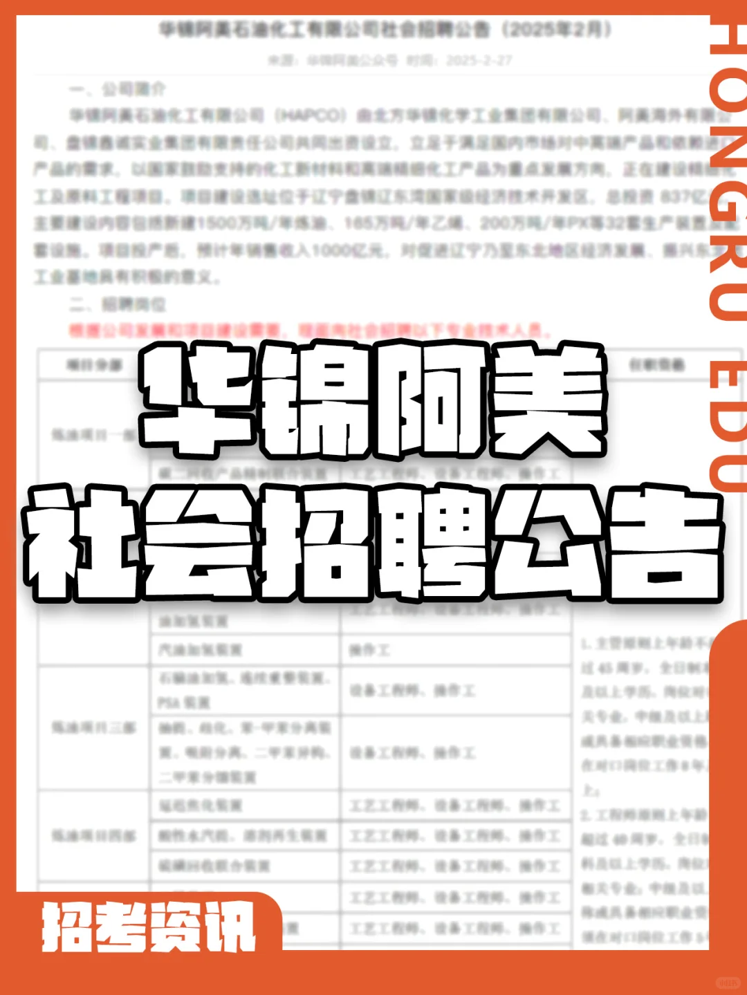 华锦阿美2025年2月社会招聘来袭?