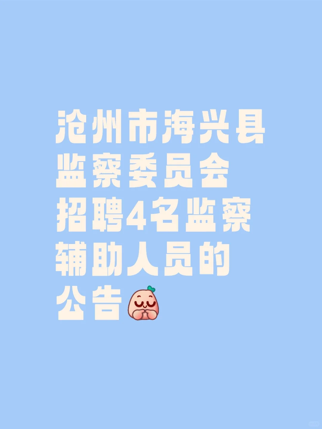 沧州市海兴县监察委员会招聘4名监察辅助人员