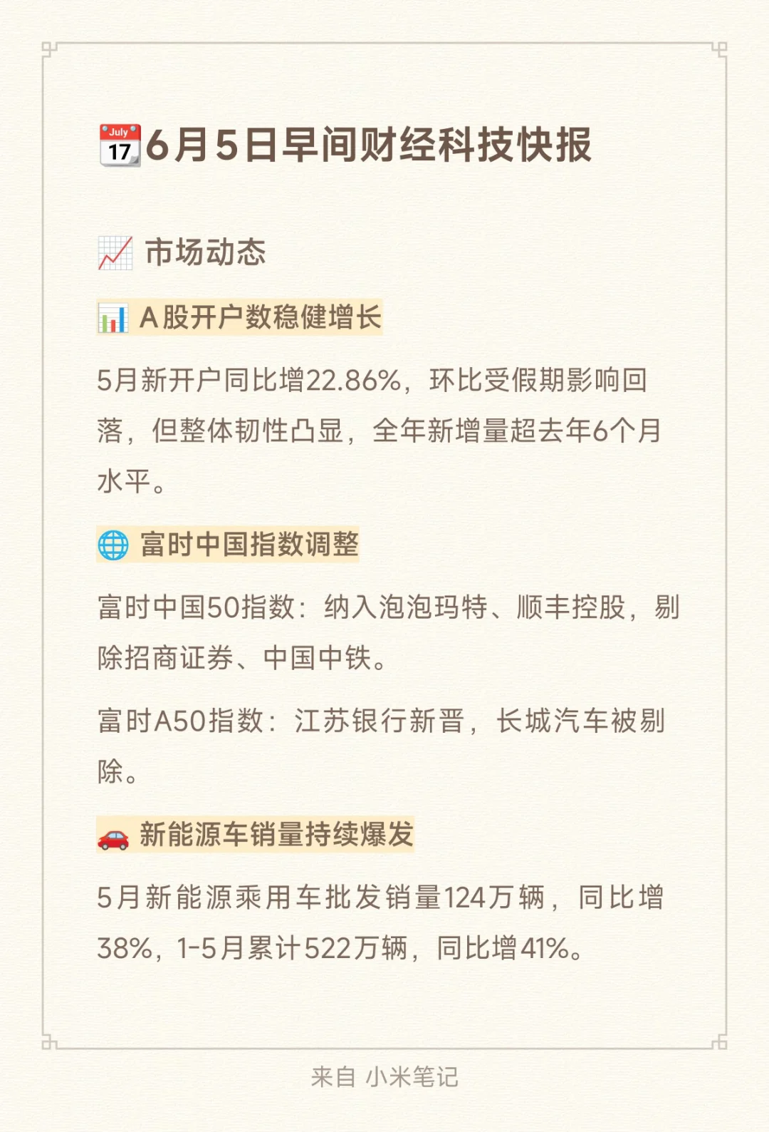 ?6月5日早间财经科技快报