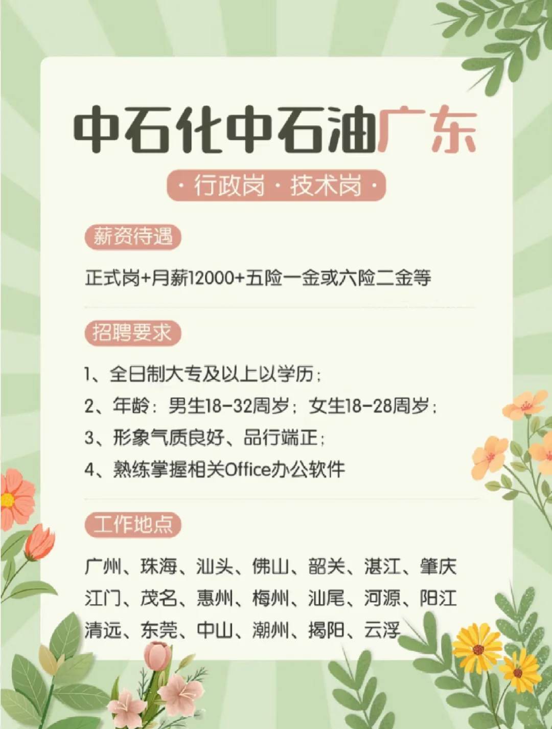 中石油中石化广东2025春招真的缺人啦❗