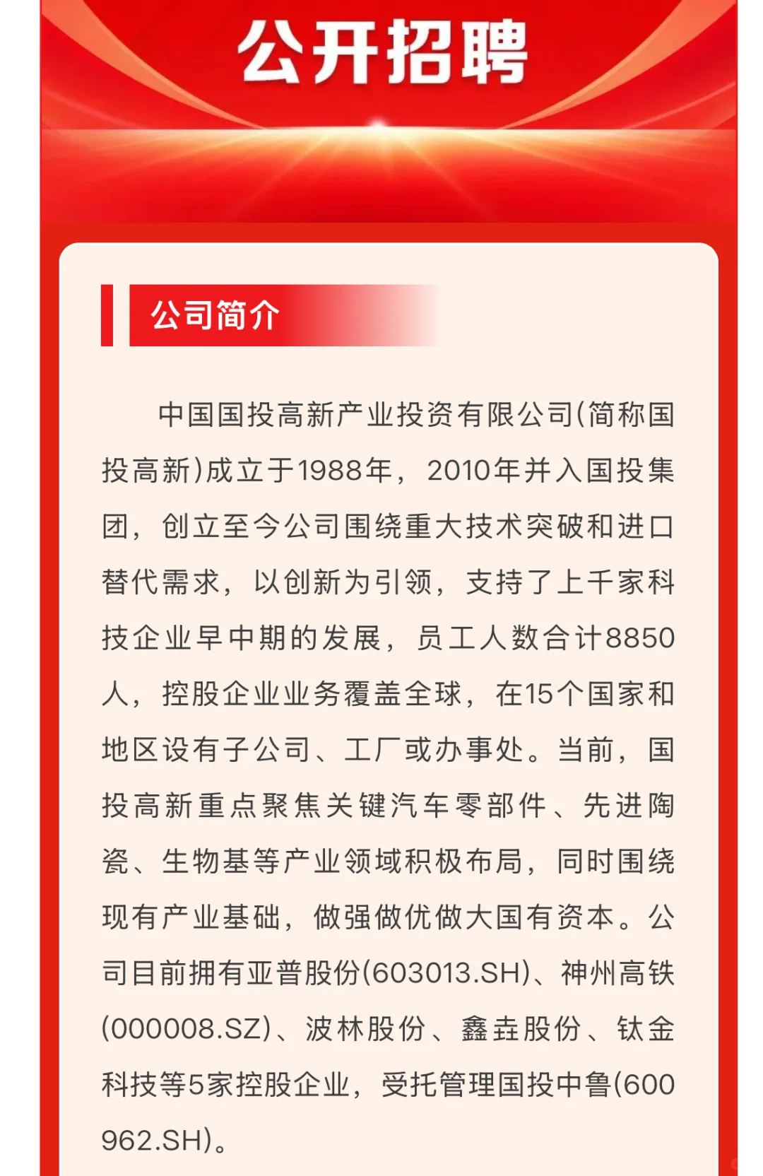 国投高新2025年度公开招聘