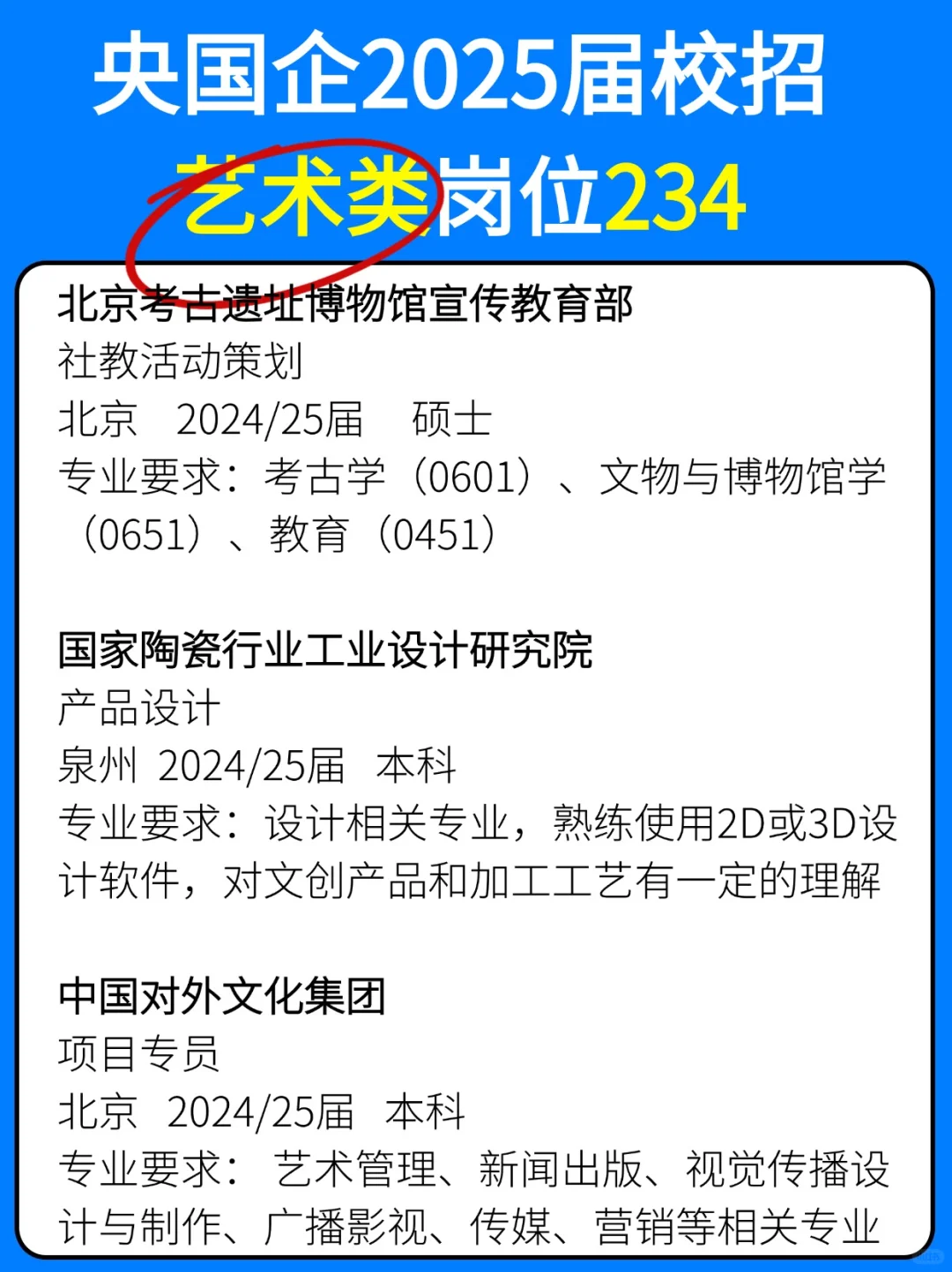 234艺术生进央国企必看!每天更新岗位✨