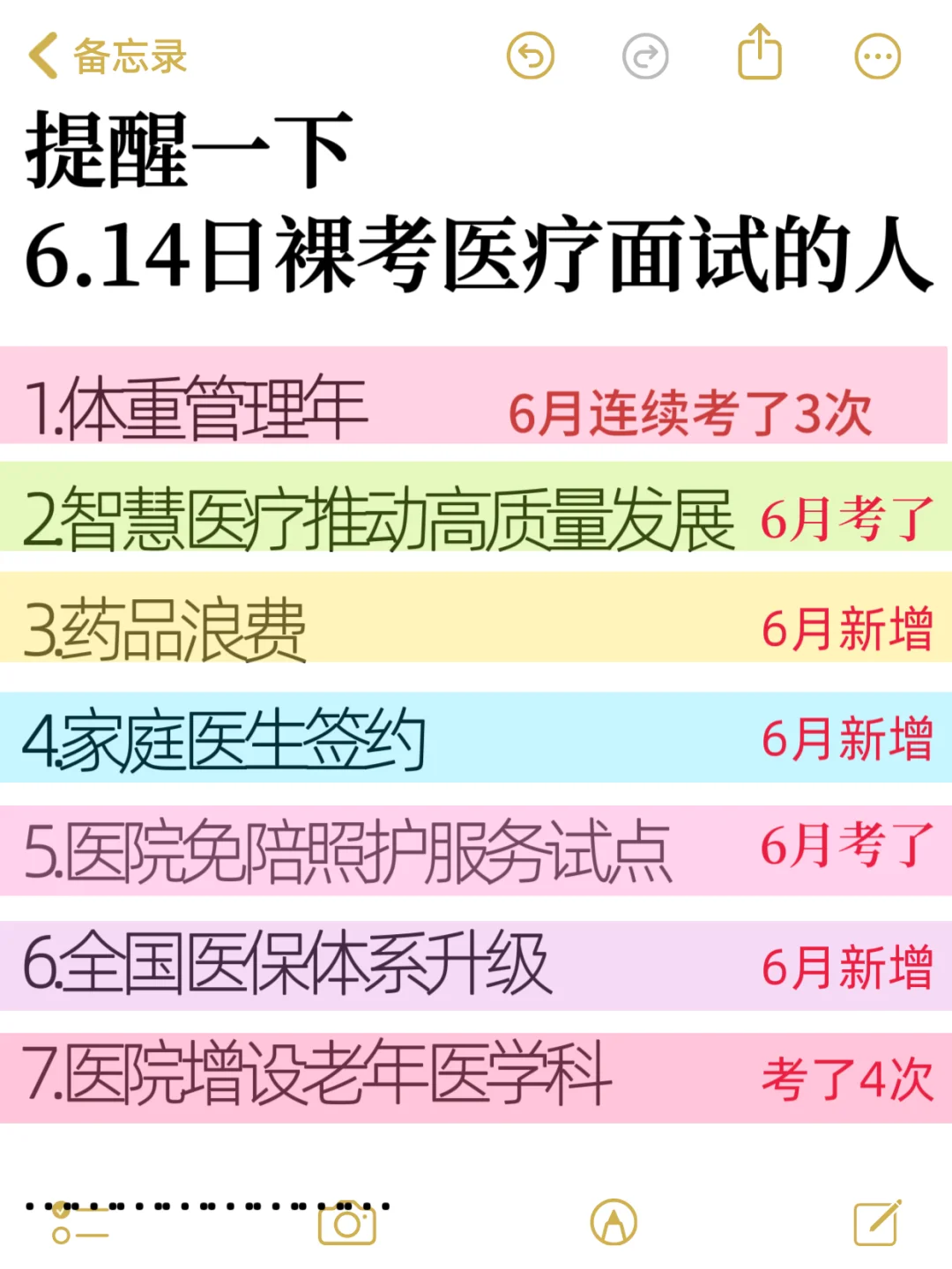 提醒一下，6.14日裸考医疗面试的人，熬夜背