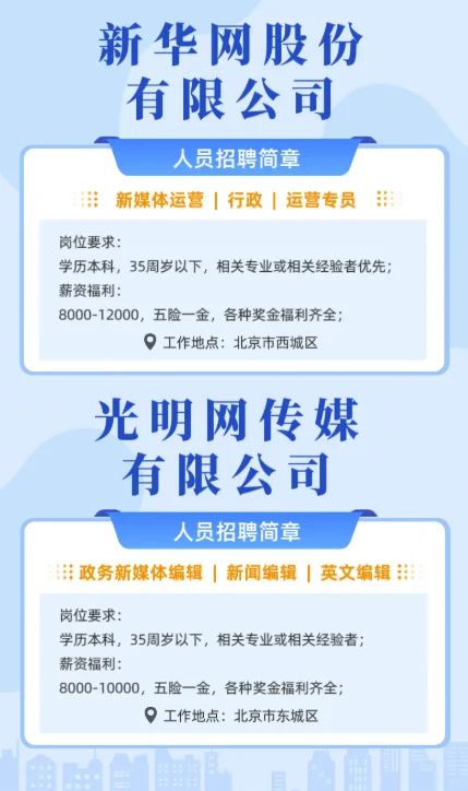 【新闻媒体/运营/编辑】新华网、光明网招聘