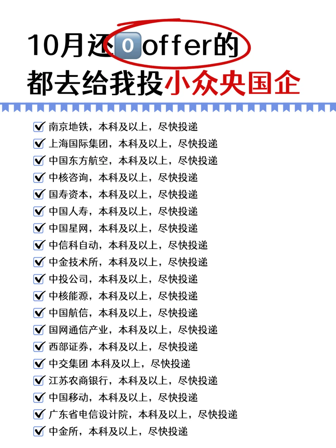10月还零offer的都给我去投小众央国企