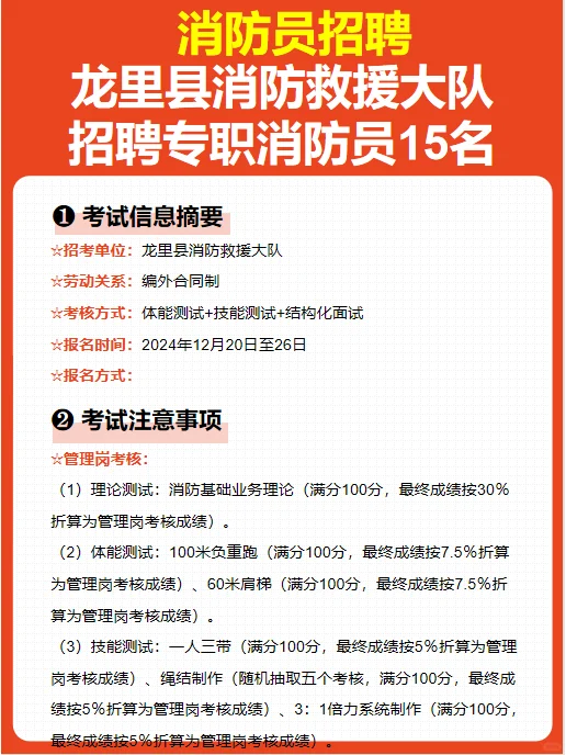 龙里县消防救援大队招聘专职消防员15名