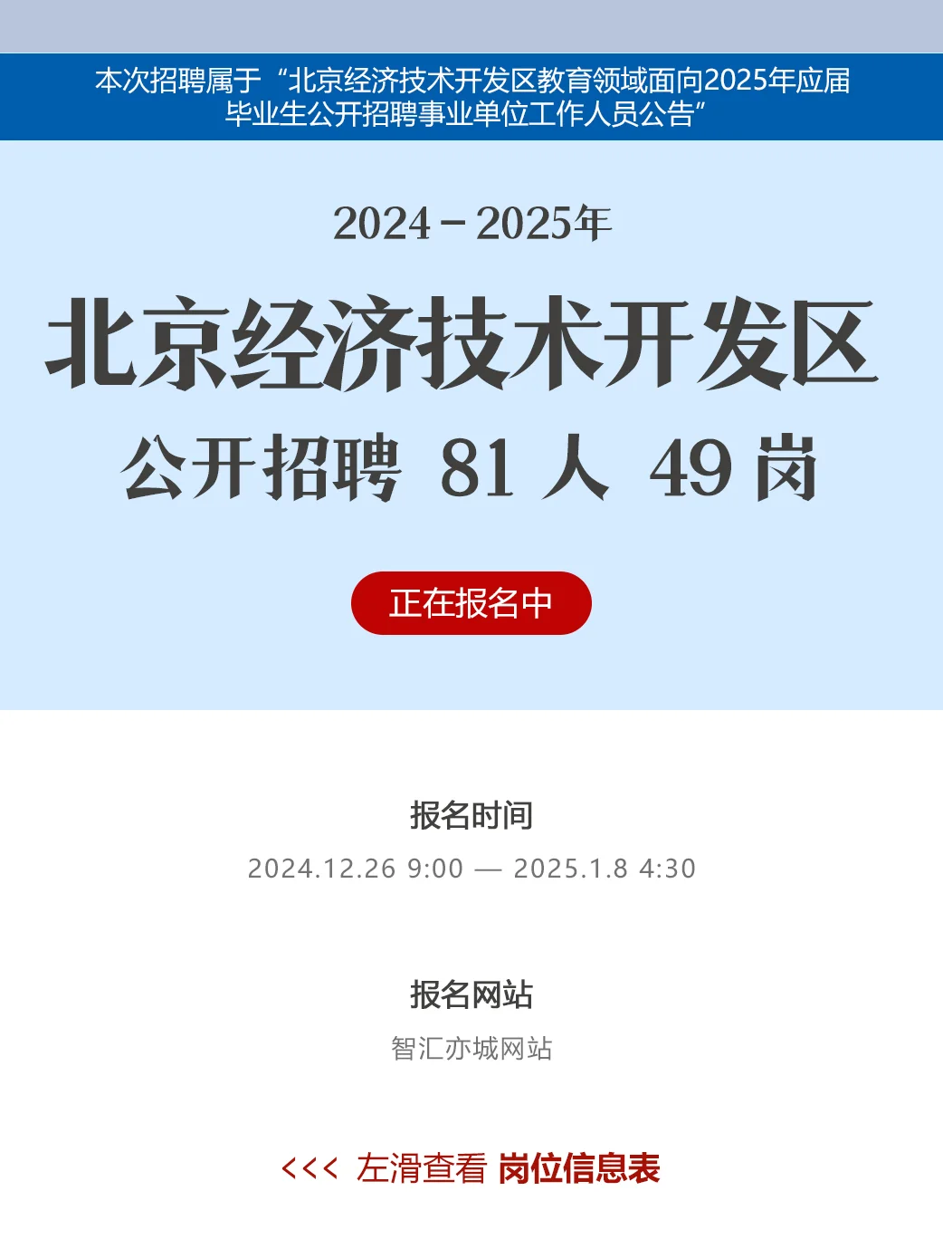 北京经济技术开发区事业单位招聘81人 49岗