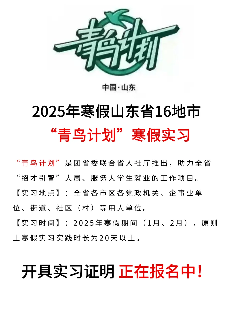 青鸟计划寒假实习正在报名中‼️