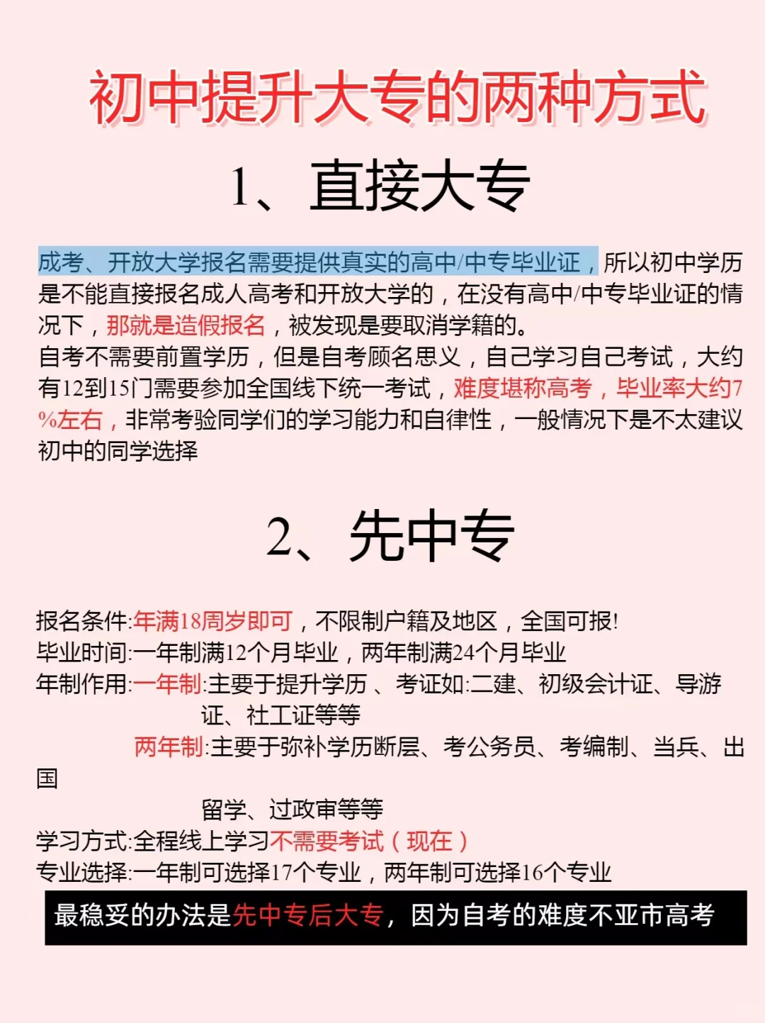 震惊啦！原来初中升大专有两种方式