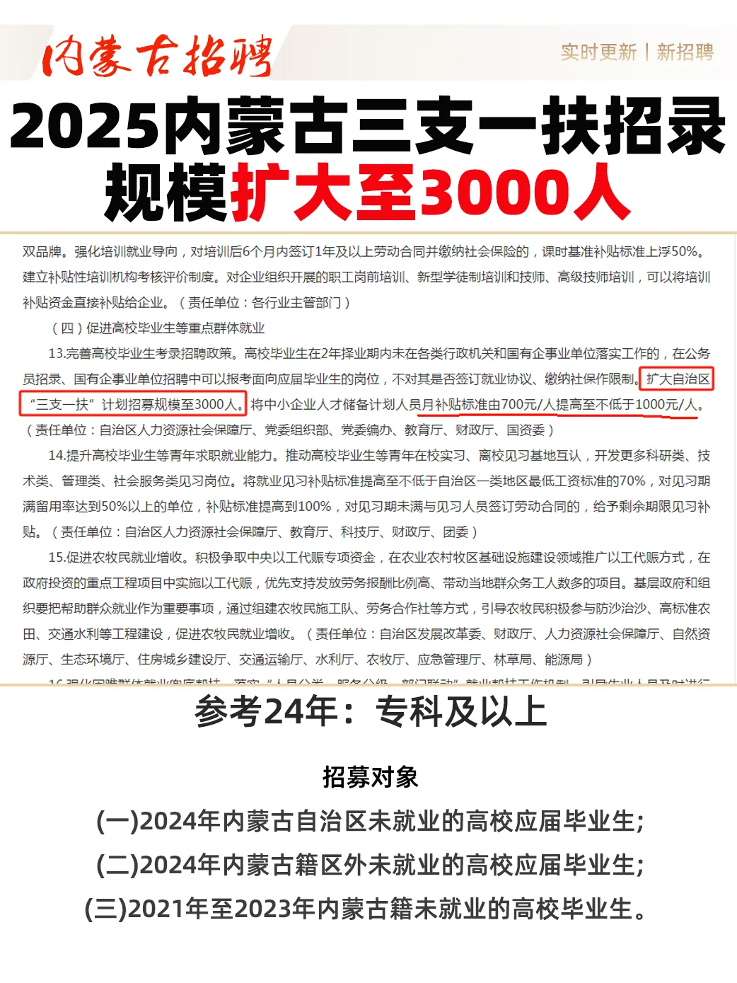 2025内蒙古三支一扶招录规模扩大至3000人